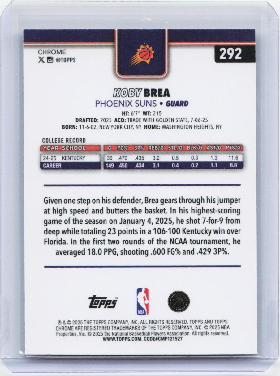 2025-26 Topps Chrome #292 Koby Brea