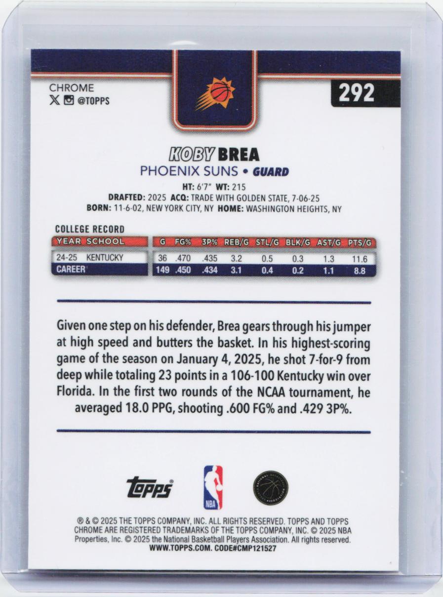 2025-26 Topps Chrome #292 Koby Brea
