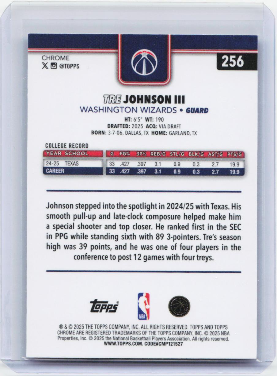 2025-26 Topps Chrome #256 Tre Johnson III
