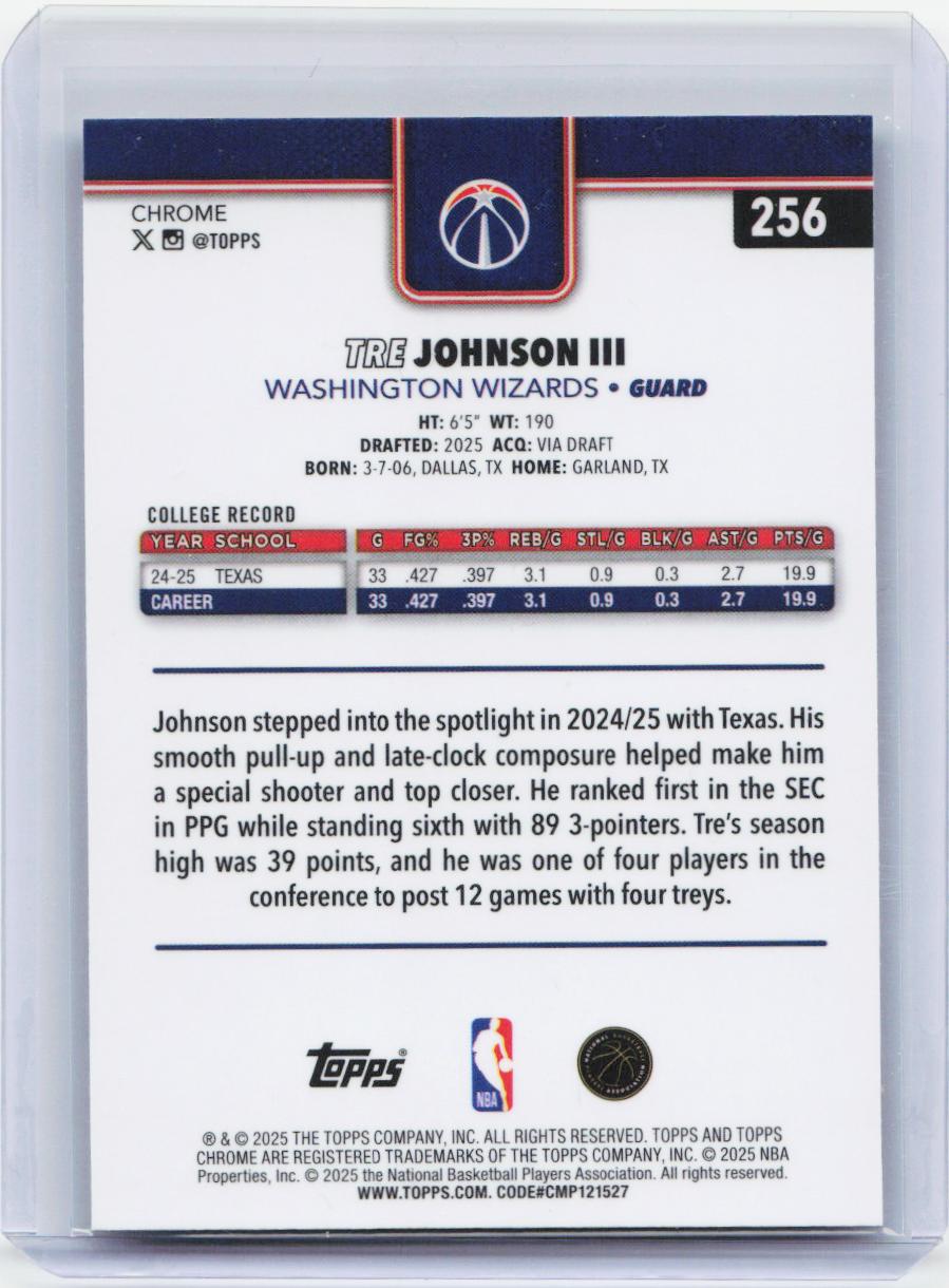 2025-26 Topps Chrome #256 Tre Johnson III
