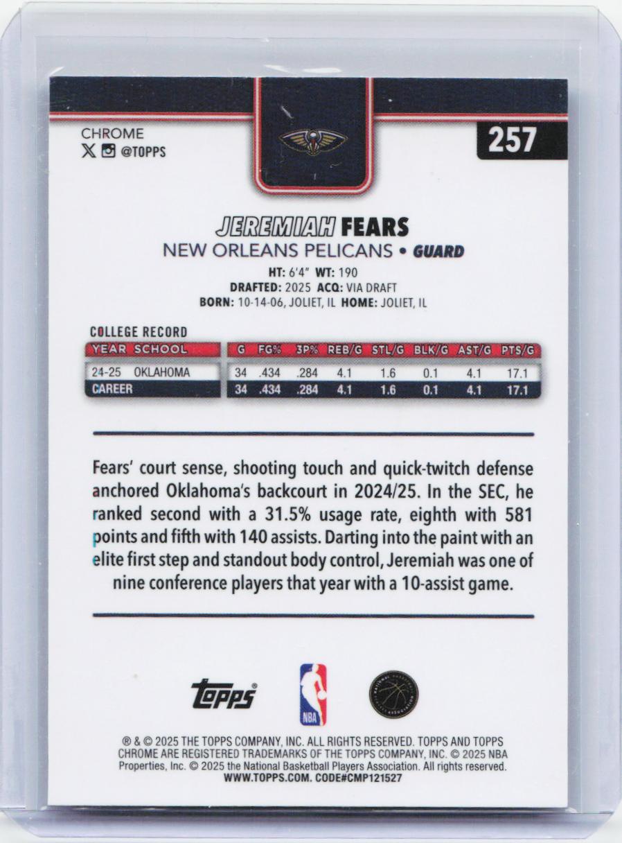 2025-26 Topps Chrome #257 Jeremiah Fears