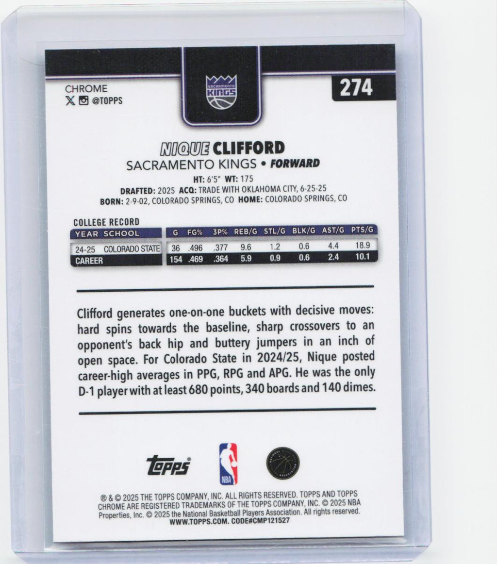 2025-26 Topps Chrome #274 Nique Clifford