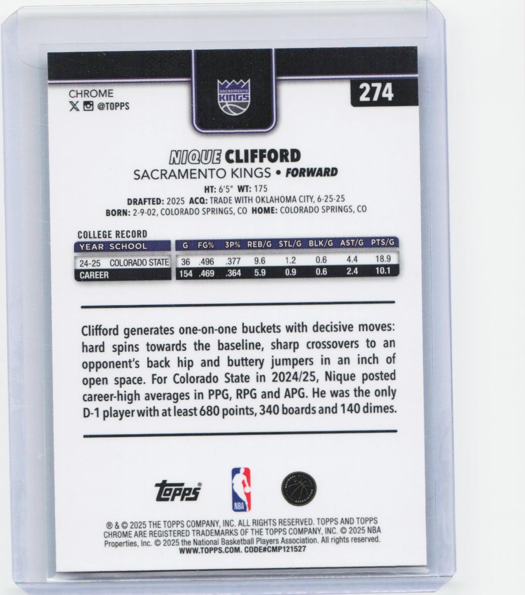 2025-26 Topps Chrome #274 Nique Clifford