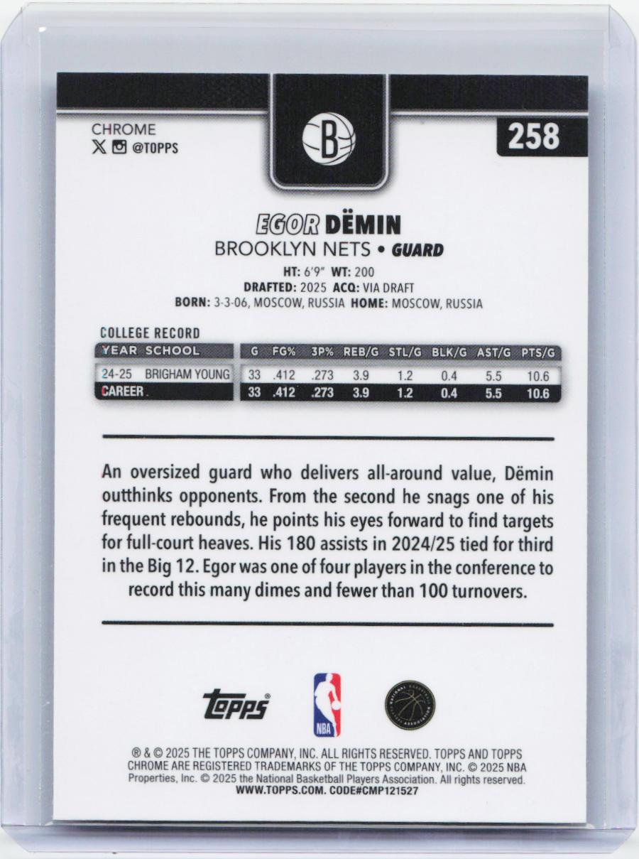 2025-26 Topps Chrome #258 Egor Dëmin