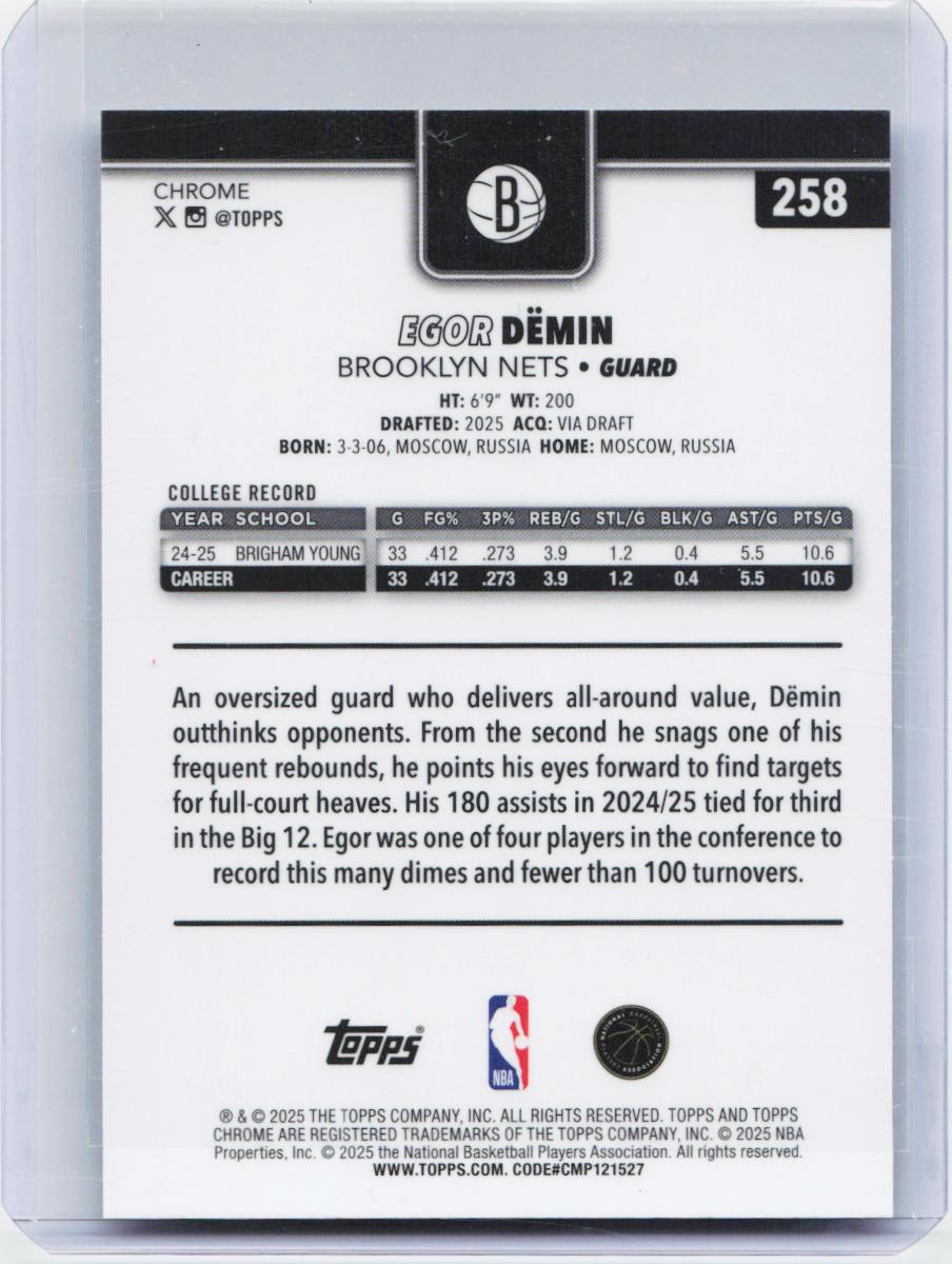 2025-26 Topps Chrome #258 Egor Dëmin