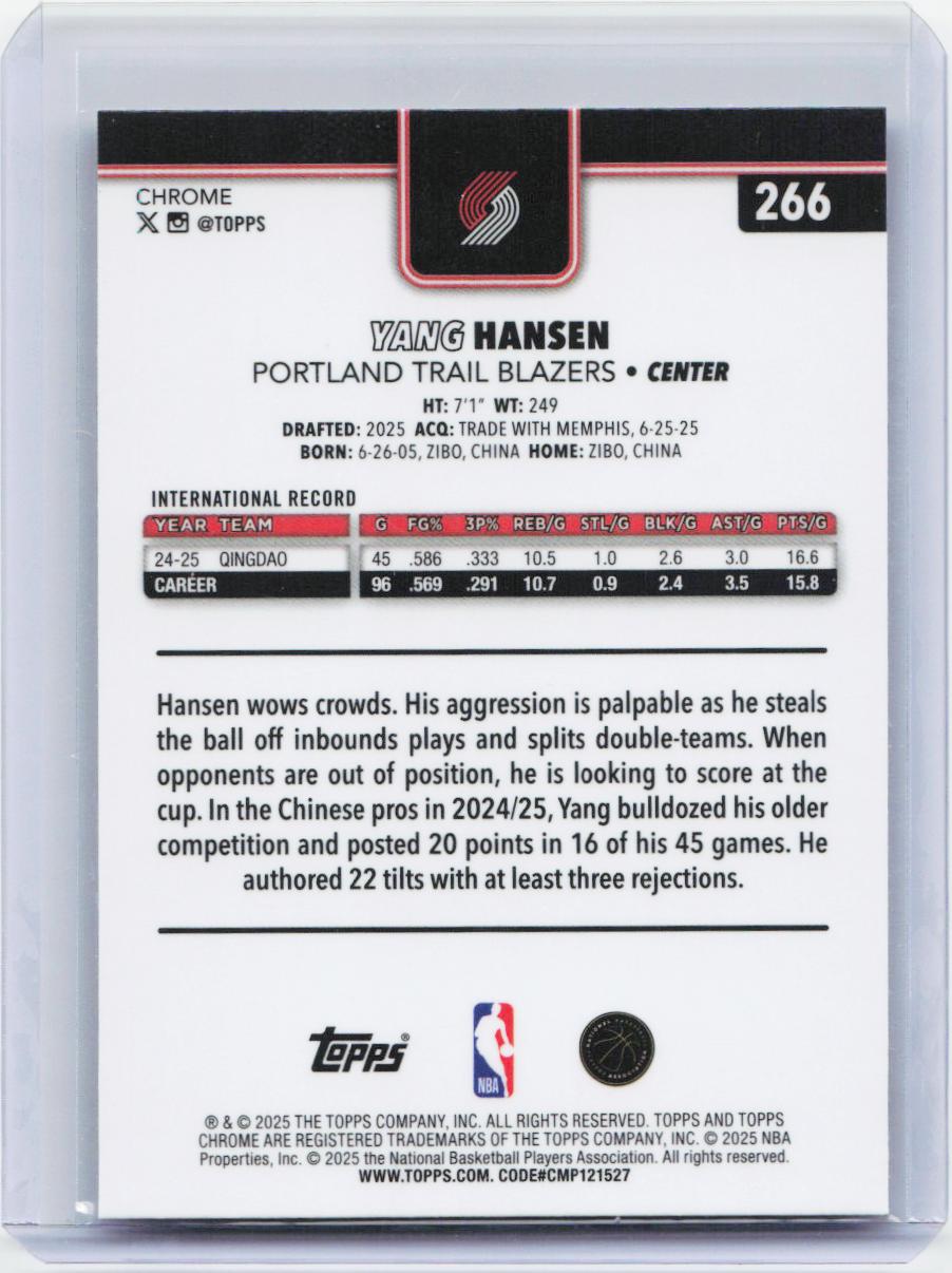 2025-26 Topps Chrome #266 Yang Hansen