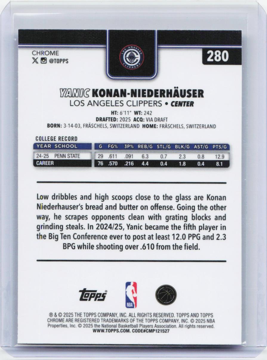 2025-26 Topps Chrome #280 Yanic Konan Niederhäuser