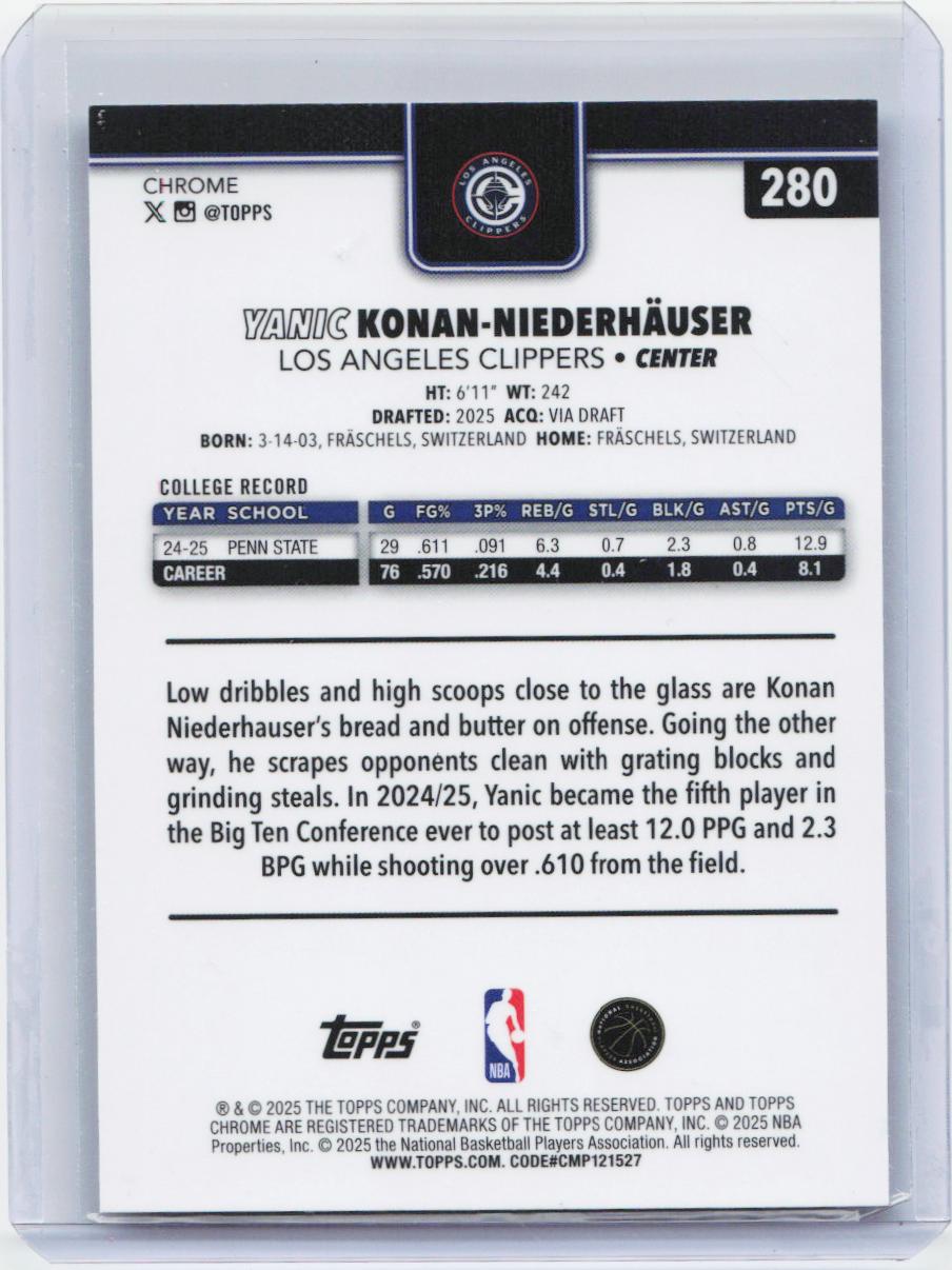 2025-26 Topps Chrome #280 Yanic Konan Niederhäuser