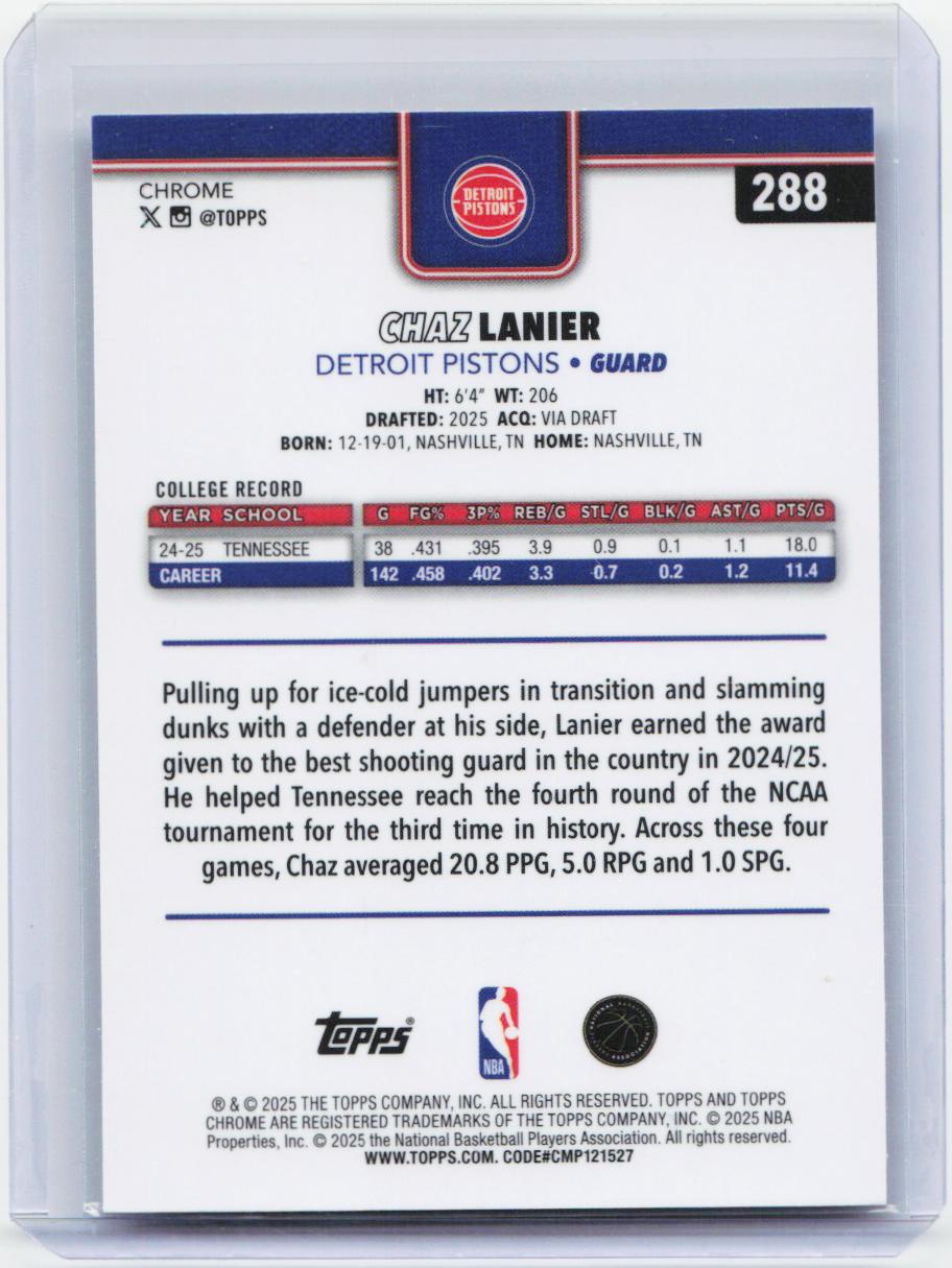 2025-26 Topps Chrome #288 Chaz Lanier