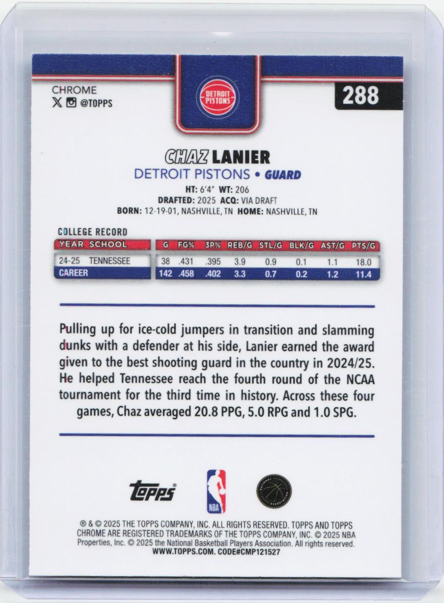 2025-26 Topps Chrome #288 Chaz Lanier