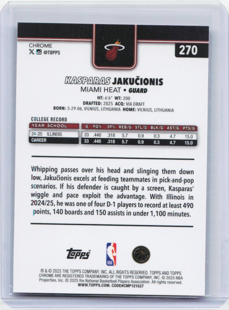 2025-26 Topps Chrome #270 Kasparas Jakučionis