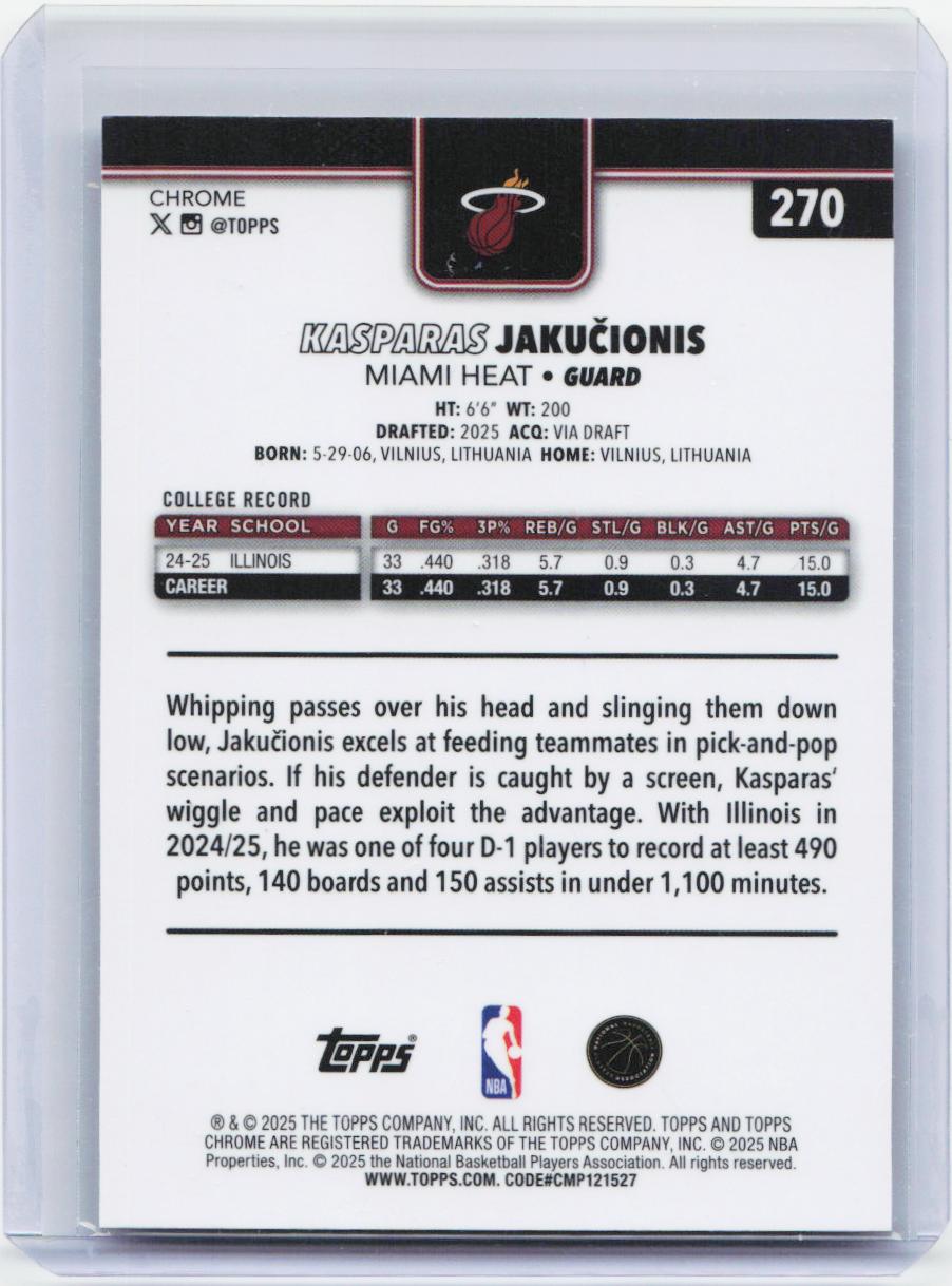 2025-26 Topps Chrome #270 Kasparas Jakučionis