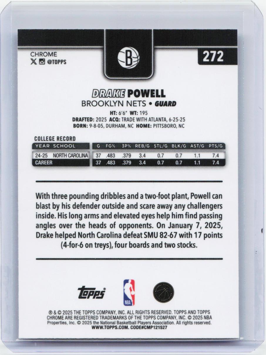 2025-26 Topps Chrome #272 Drake Powell