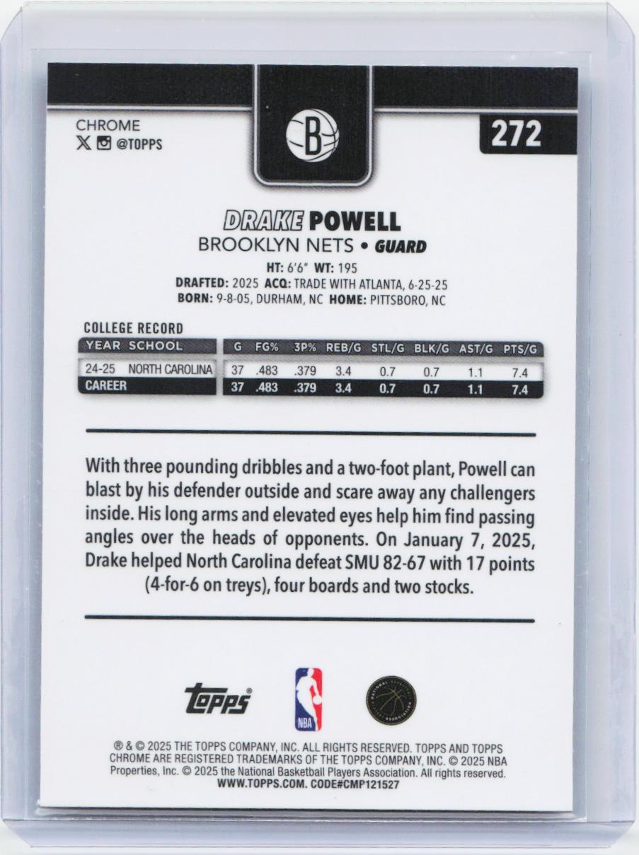 2025-26 Topps Chrome #272 Drake Powell