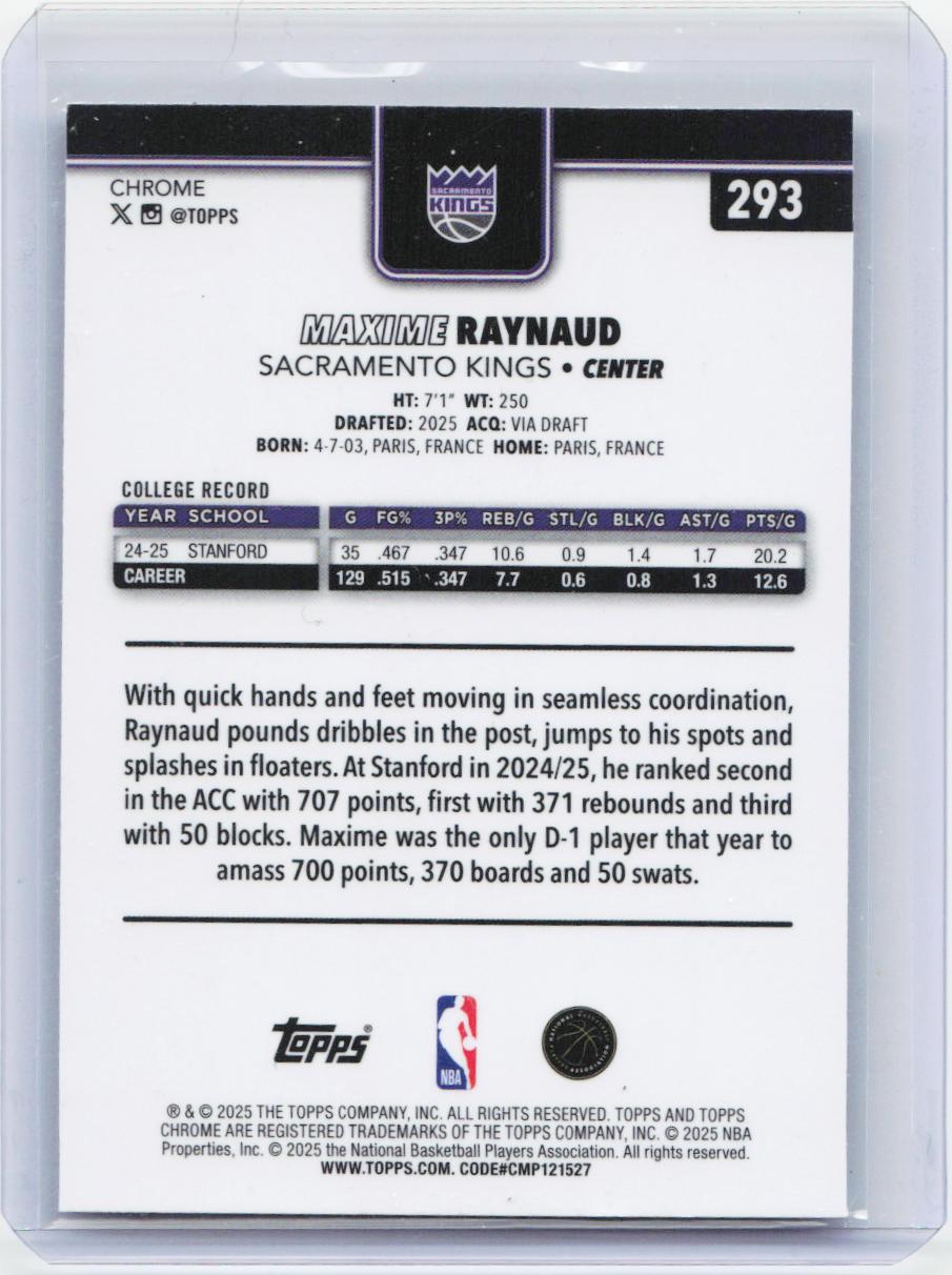 2025-26 Topps Chrome #293 Maxime Raynaud