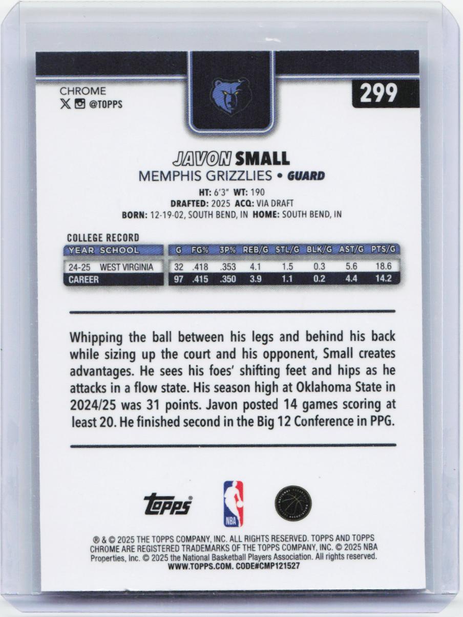 2025-26 Topps Chrome #299 Javon Small