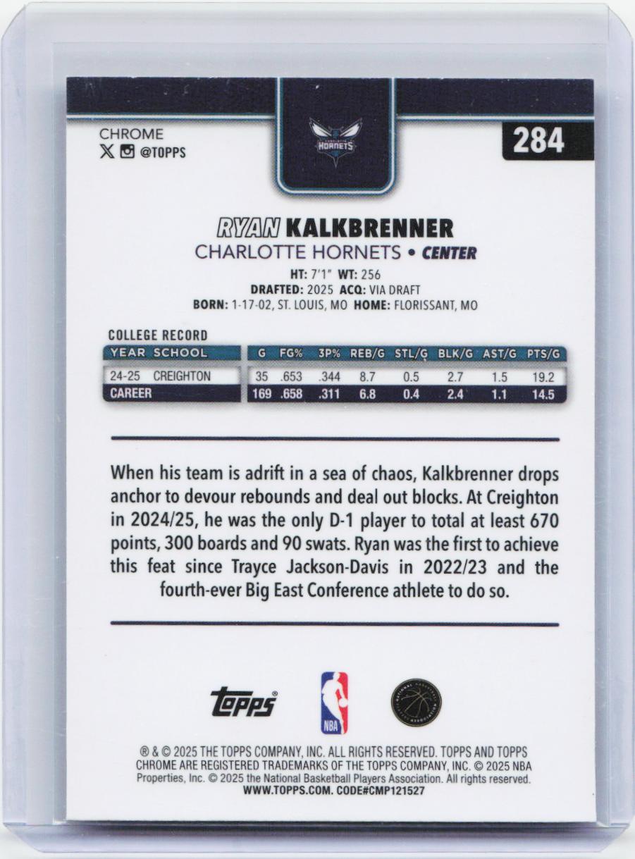2025-26 Topps Chrome #284 Ryan Kalkbrenner Refractor