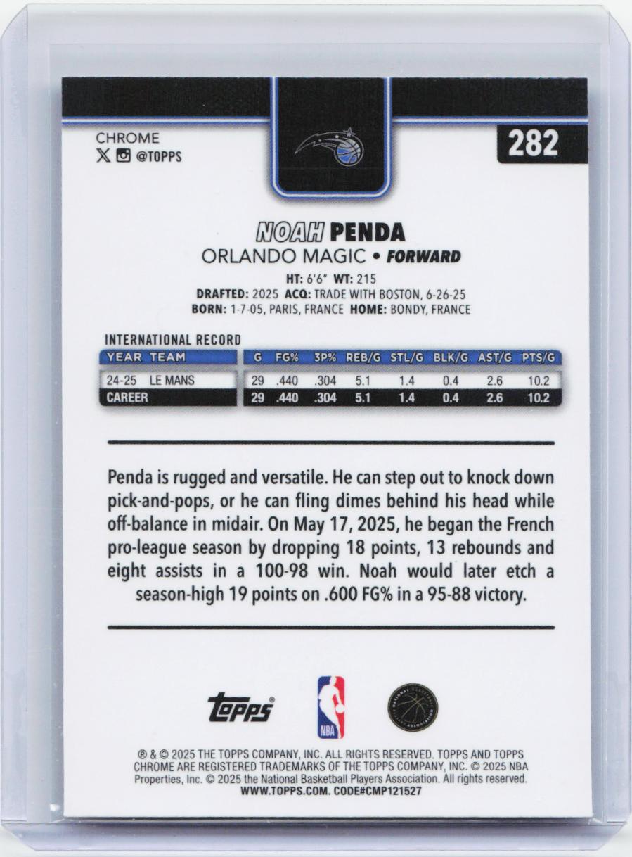 2025-26 Topps Chrome #282 Noah Penda