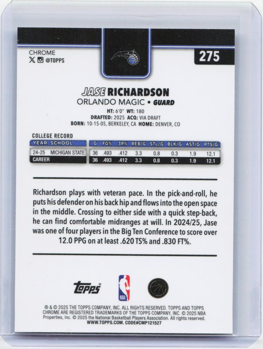 2025-26 Topps Chrome #275 Jase Richardson