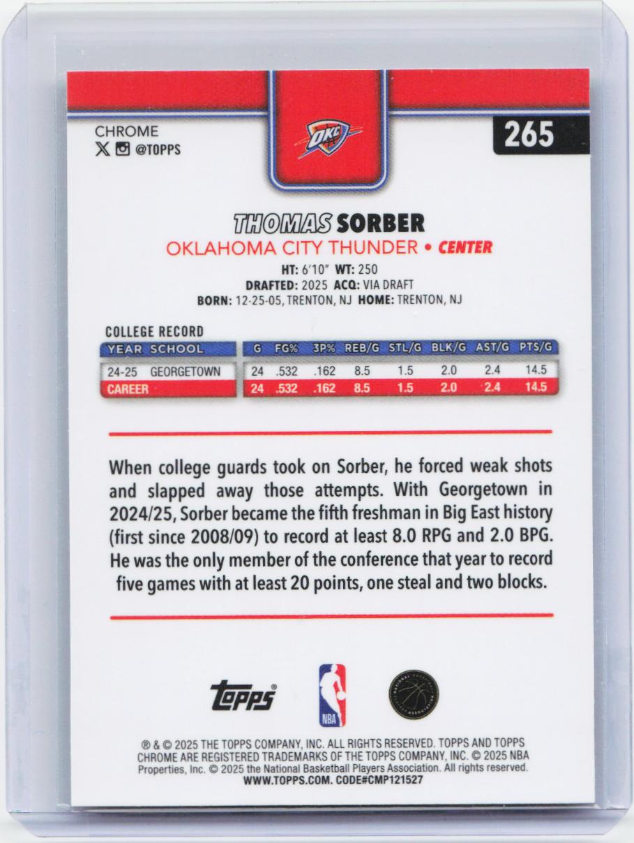 2025-26 Topps Chrome #265 Thomas Sorber