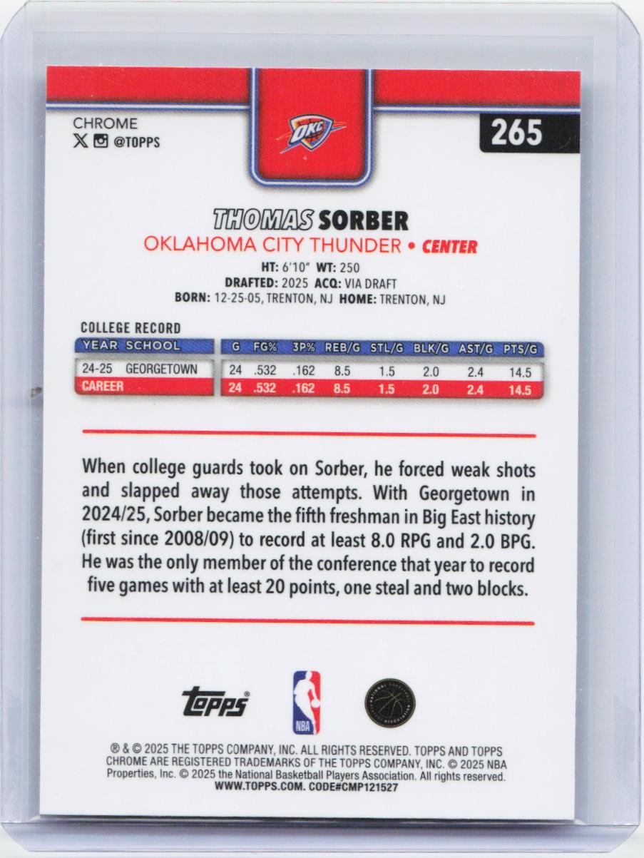 2025-26 Topps Chrome #265 Thomas Sorber