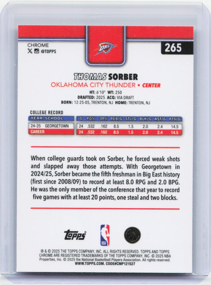 2025-26 Topps Chrome #265 Thomas Sorber