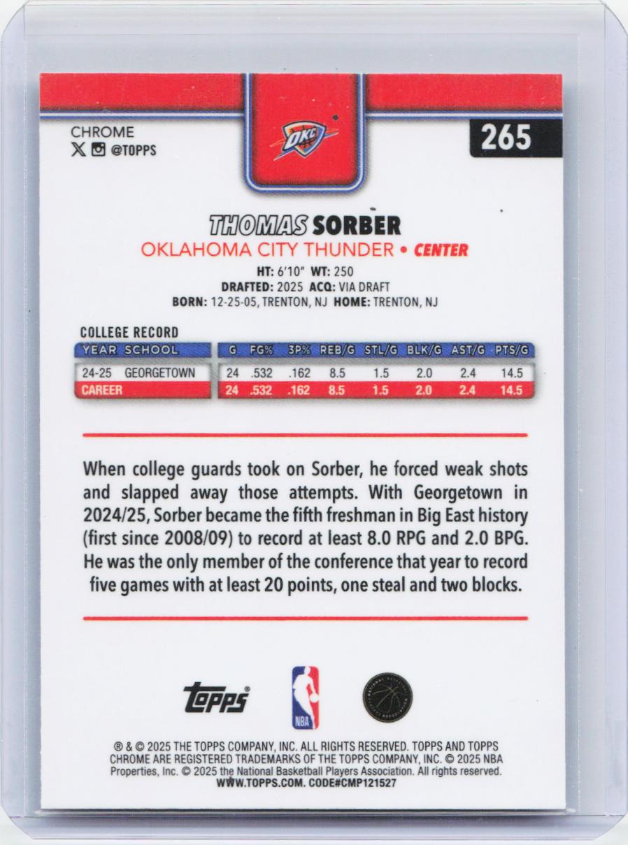 2025-26 Topps Chrome #265 Thomas Sorber