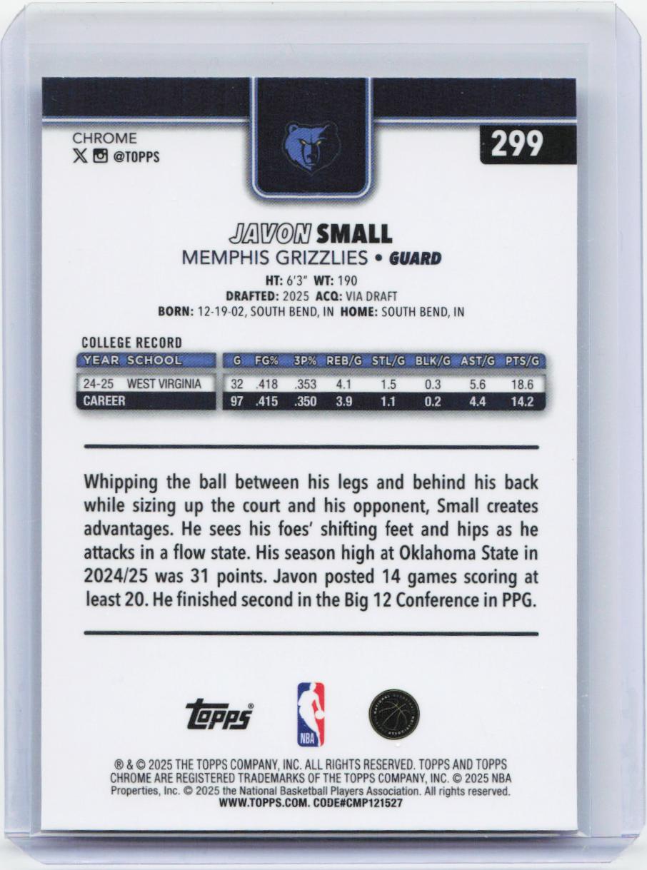 2025-26 Topps Chrome #299 Javon Small