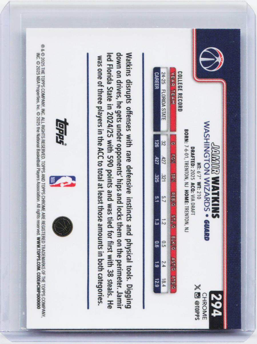 2025-26 Topps Chrome #294 Jamir Watkins