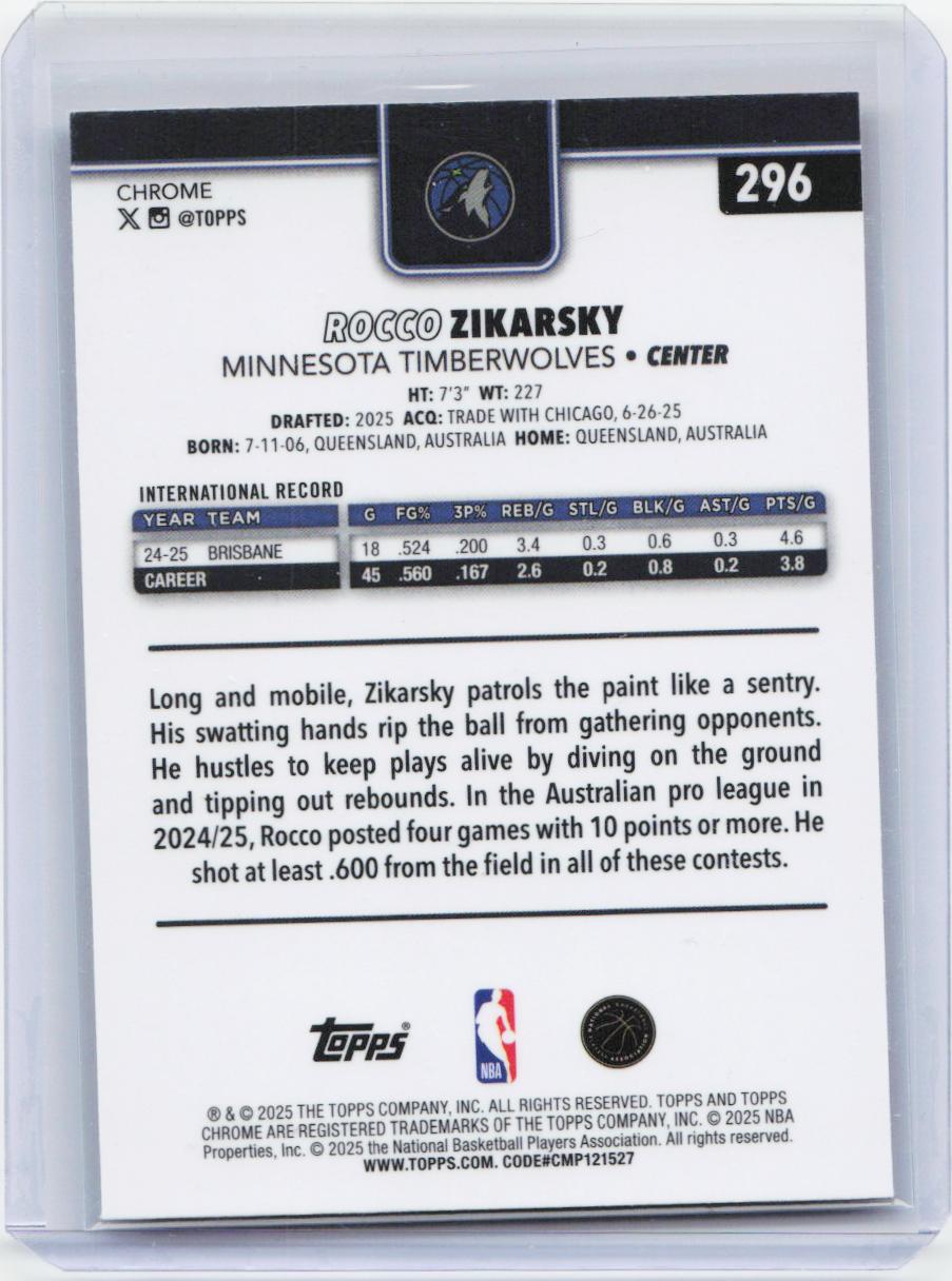 2025-26 Topps Chrome #296 Rocco Zikarsky