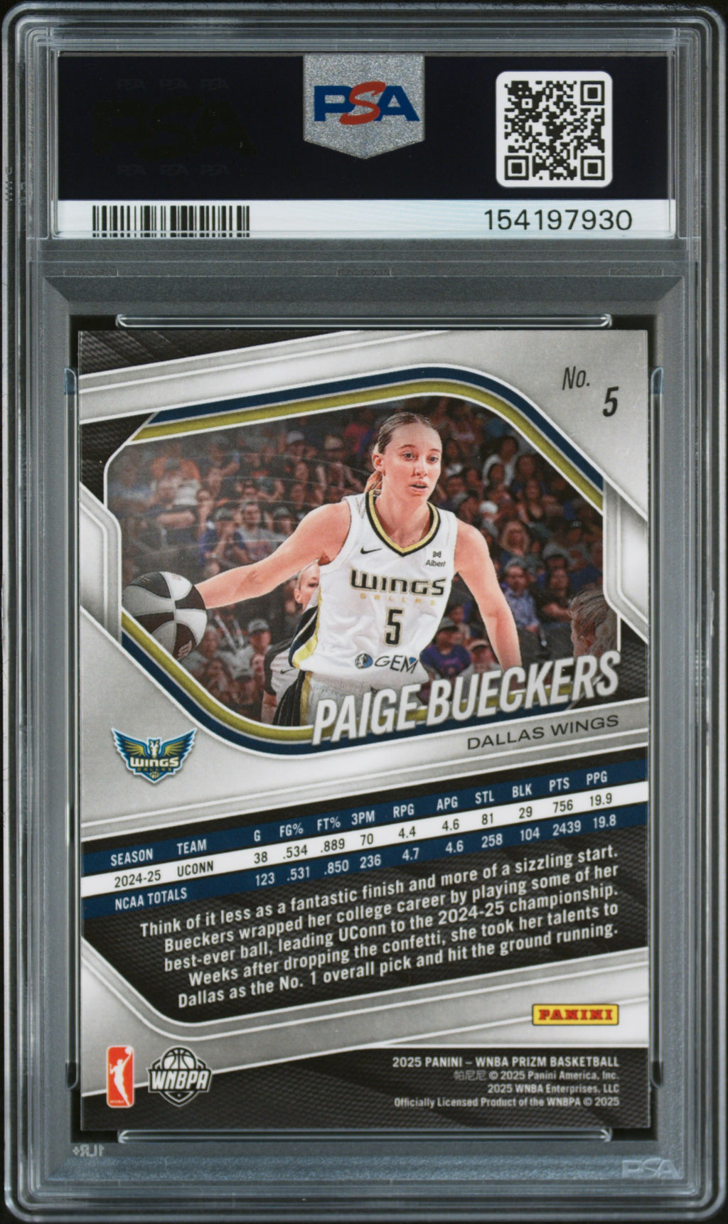 2025 Panini Prizm WNBA #5 Paige Bueckers PSA 8