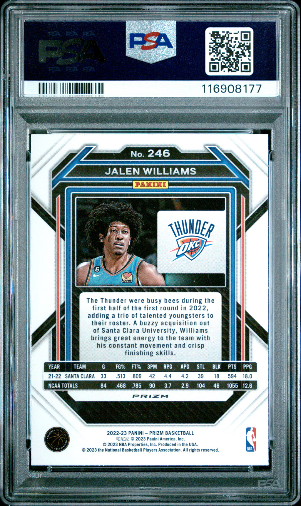 2022 Panini Prizm #246 Jalen Williams Pink Ice PSA 10