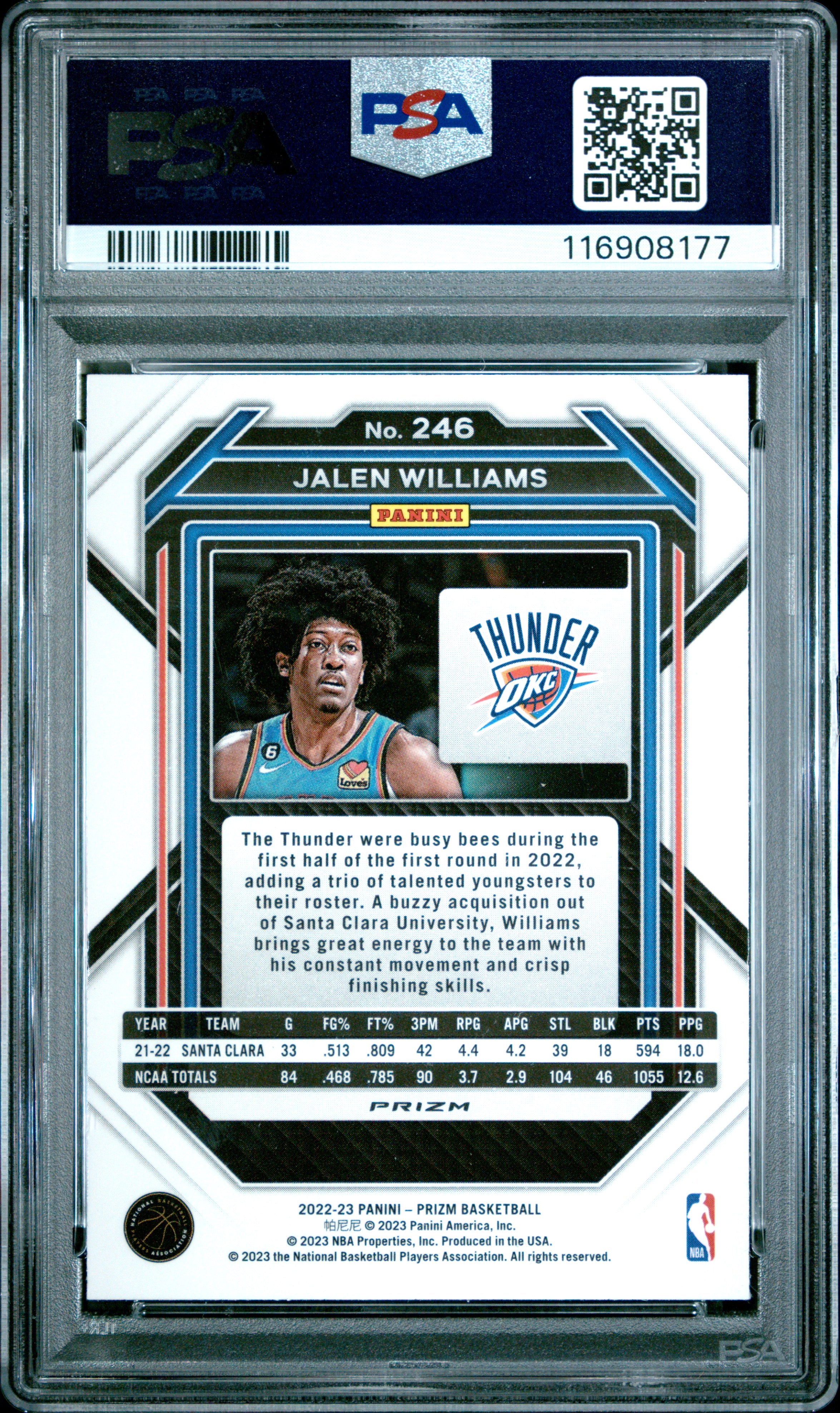 2022 Panini Prizm #246 Jalen Williams Pink Ice PSA 10