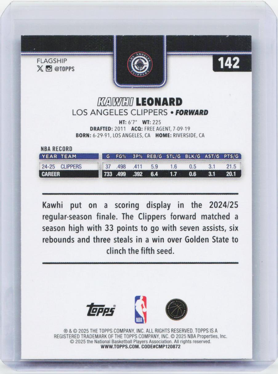 2025-26 Topps #142 Kawhi Leonard Gold #/2025