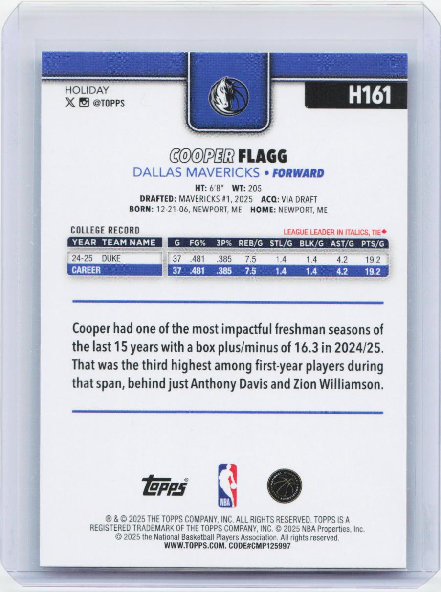 2025-26 Topps Holiday #H161 Cooper Flagg
