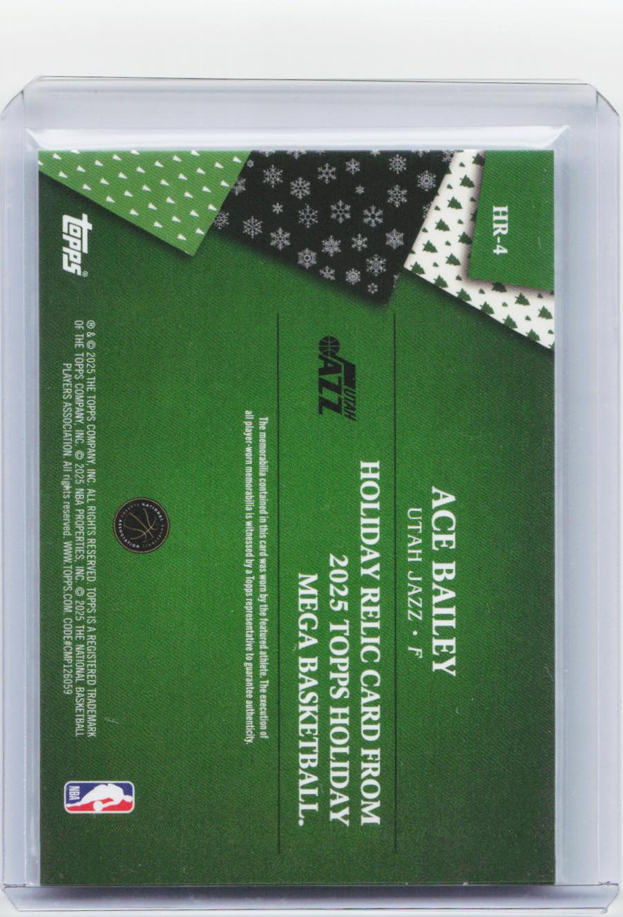 2025-26 Topps Holiday #HR-4 Ace Bailey Holiday Relics