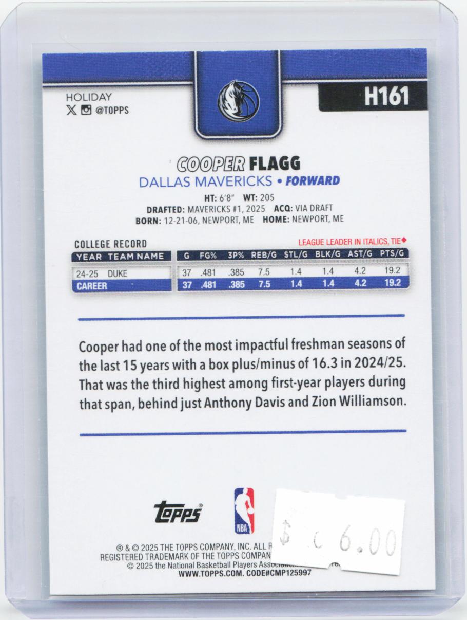 2025-26 Topps Holiday #H161 Cooper Flagg