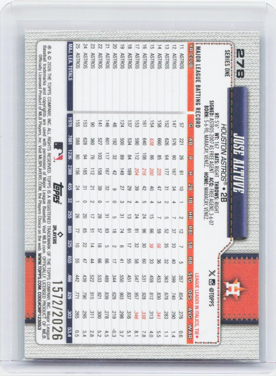 2026 Topps #278 Jose Altuve Gold #/2026