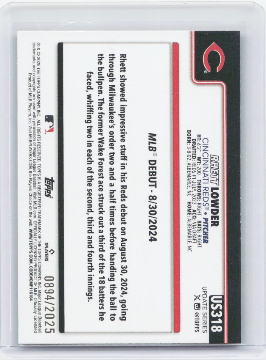 2025 Topps Update #US318 Rhett Lowder Gold #/2025