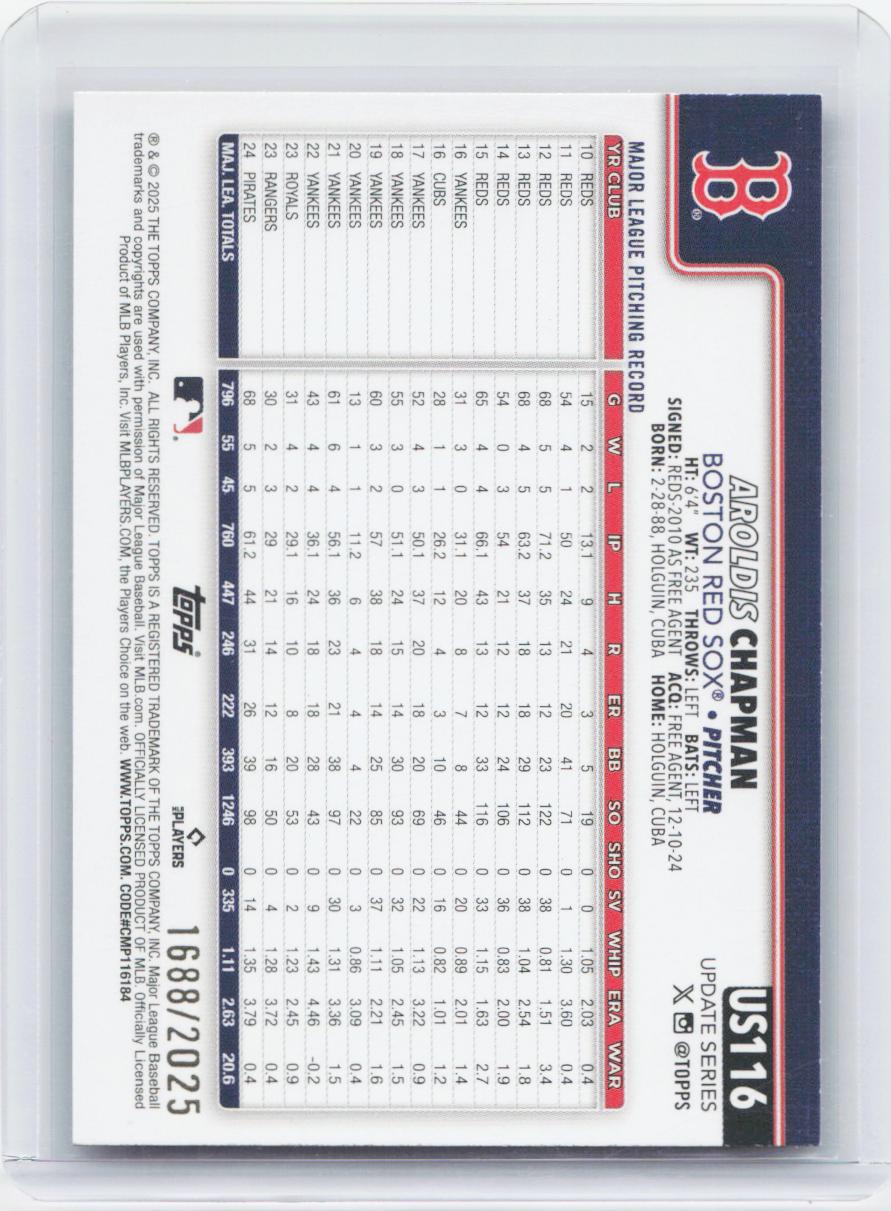 2025 Topps Update #US116 Aroldis Chapman Gold #/2025