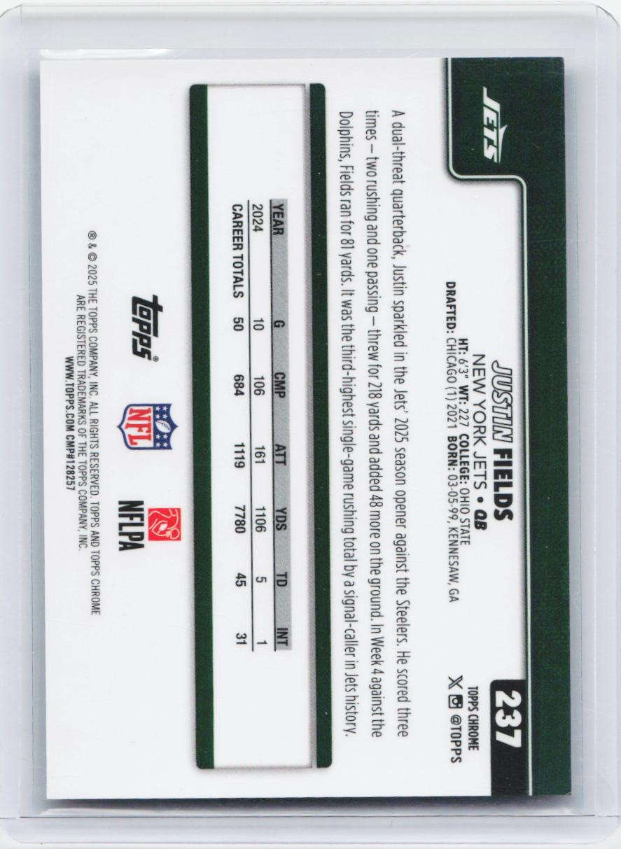 2025 Topps Chrome #237 Justin Fields Football Leather Gold #/50