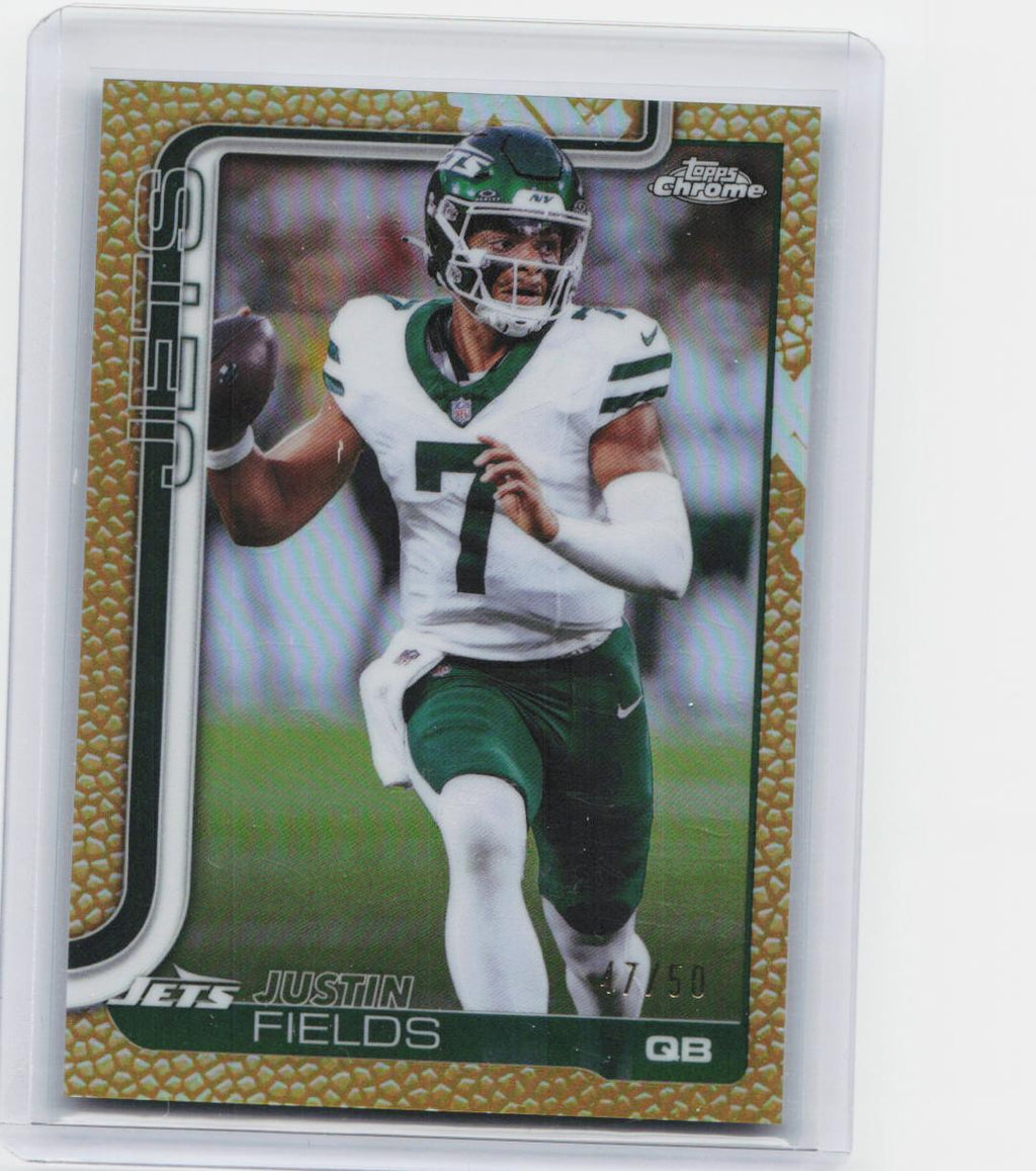 2025 Topps Chrome #237 Justin Fields Football Leather Gold #/50