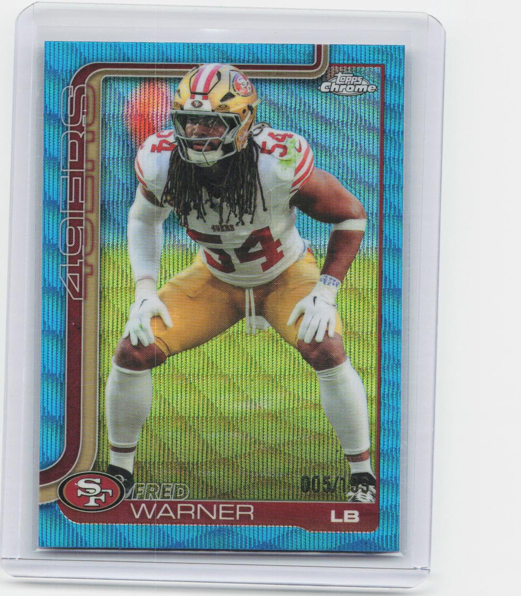 2025 Topps Chrome #268 Fred Warner Aqua Wave Refractor #/199