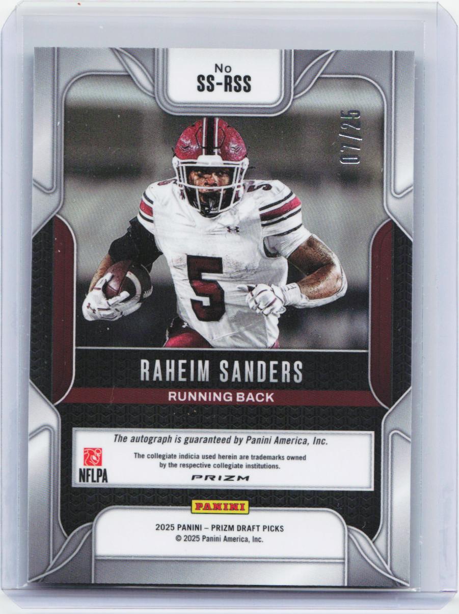 2025 Prizm Draft #SS-RSS Raheim Sanders Sensational Signatures Green Pulsar #/25