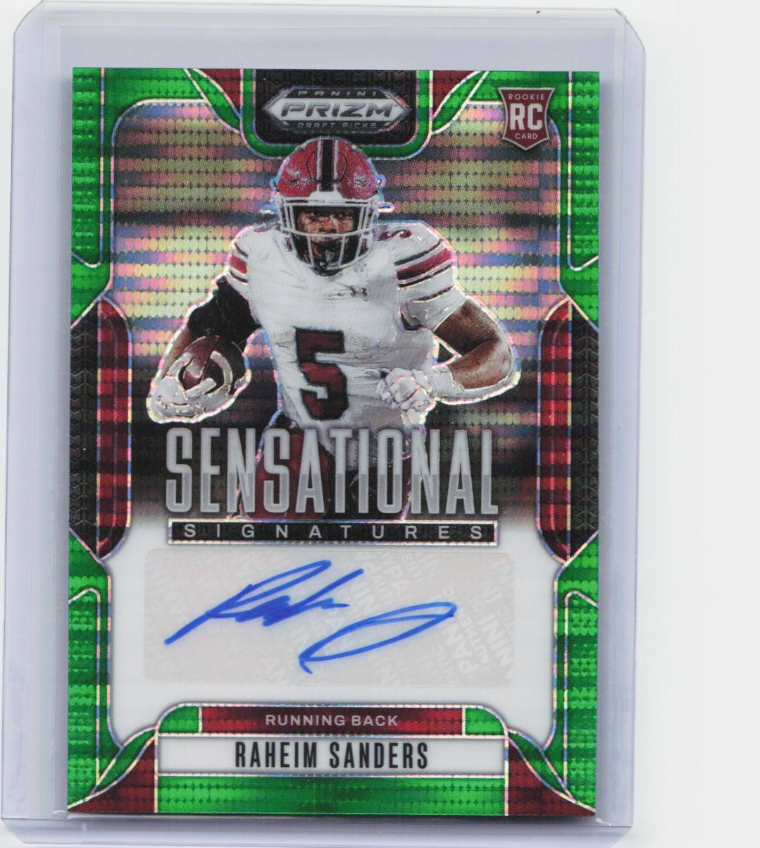 2025 Prizm Draft #SS-RSS Raheim Sanders Sensational Signatures Green Pulsar #/25
