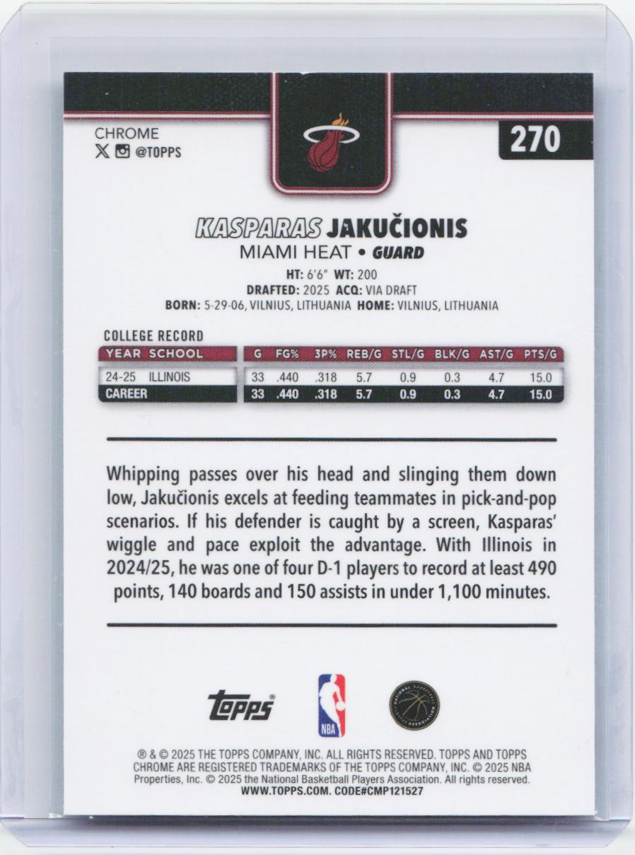2025-26 Topps Chrome #270 Kasparas Jakučionis X-Fractor