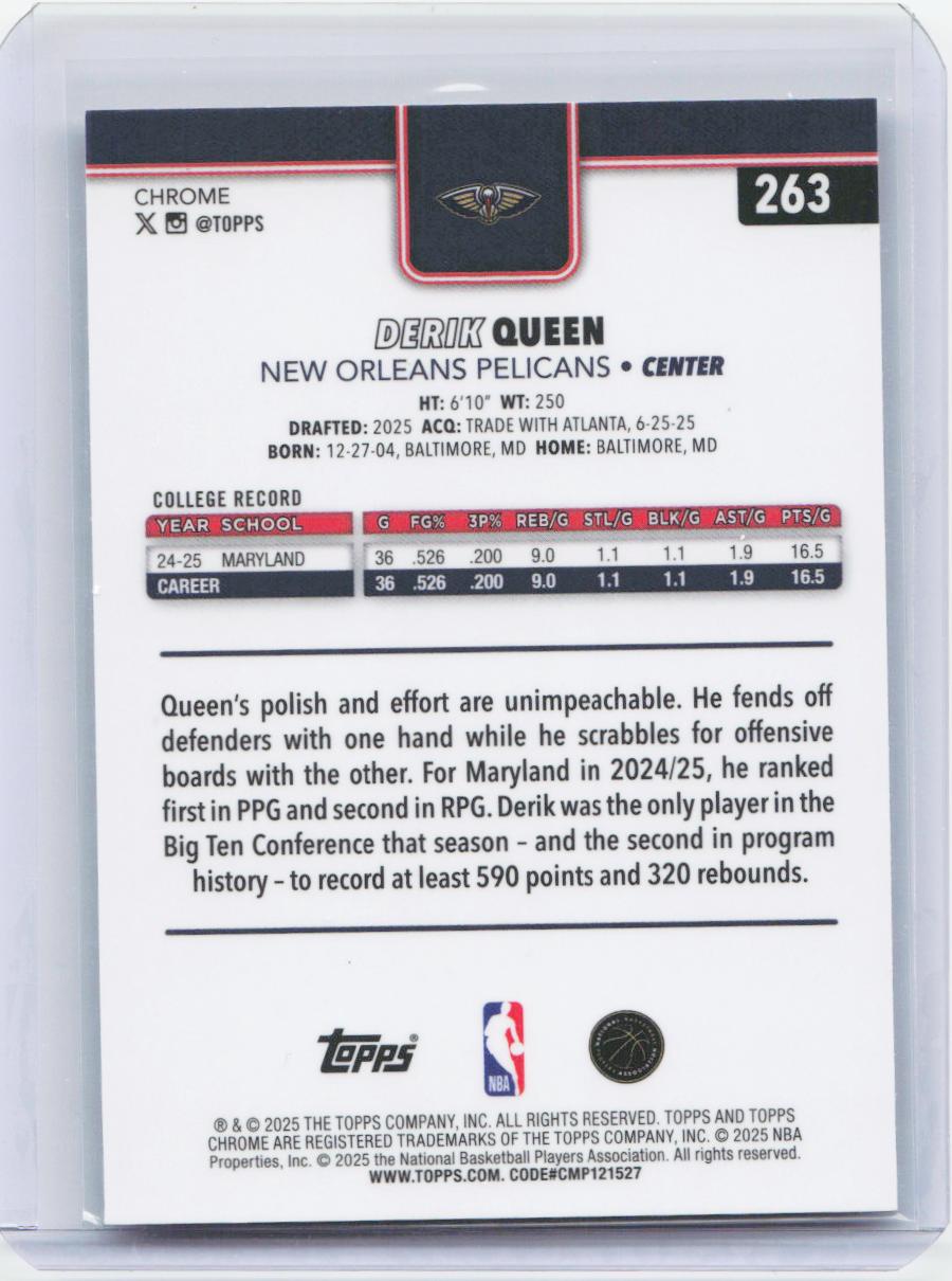 2025-26 Topps Chrome #263 Derik Queen X-Fractor