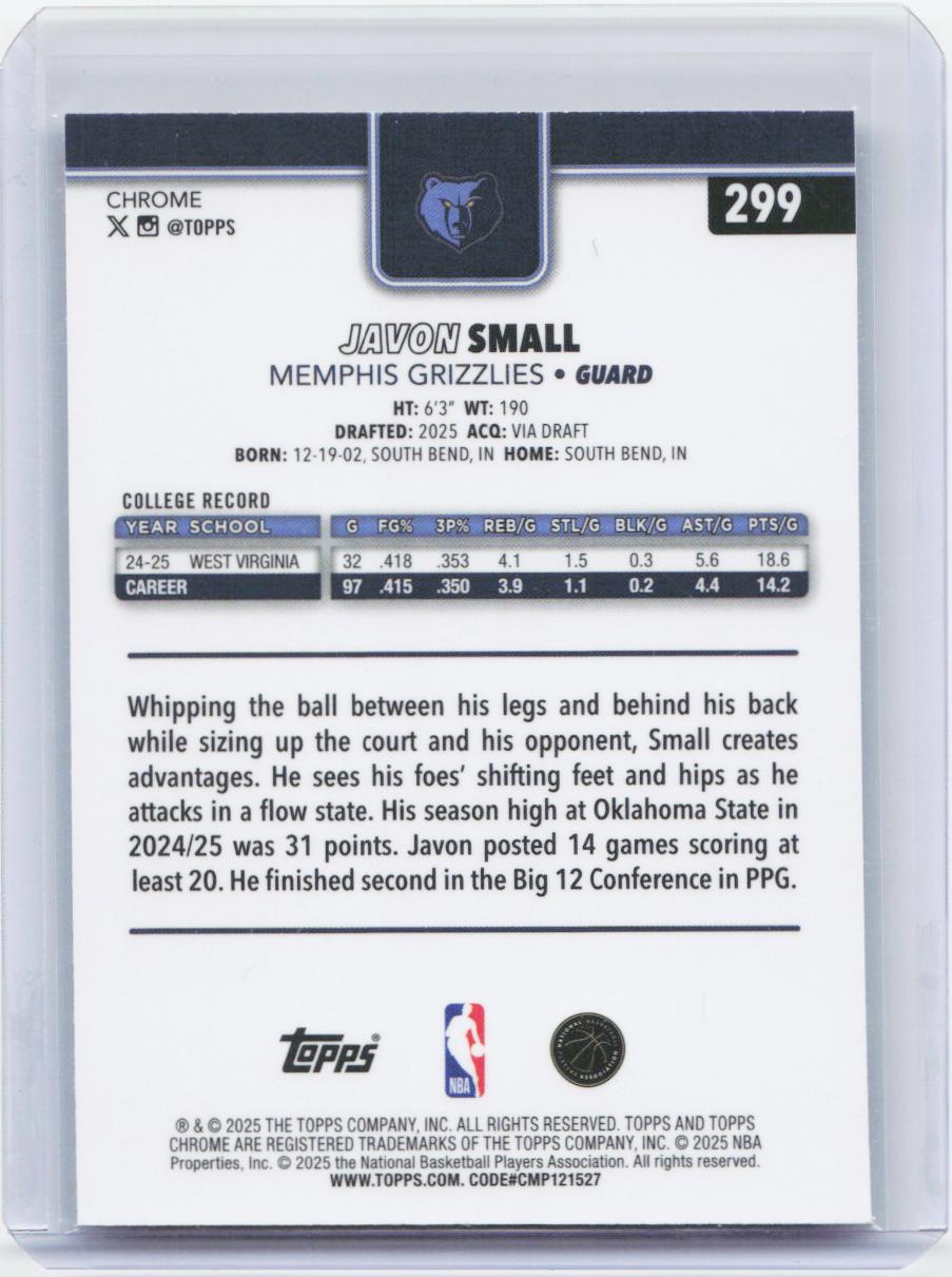 2025-26 Topps Chrome #299 Javon Small X-Fractor