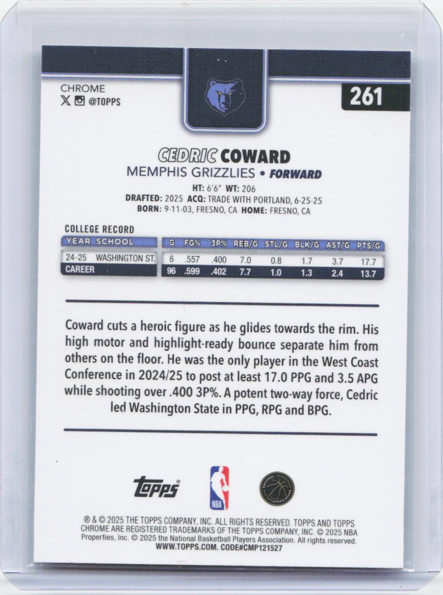 2025-26 Topps Chrome #261 Cedric Coward X-Fractor