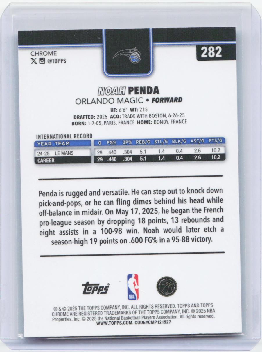 2025-26 Topps Chrome #282 Noah Penda X-Fractor